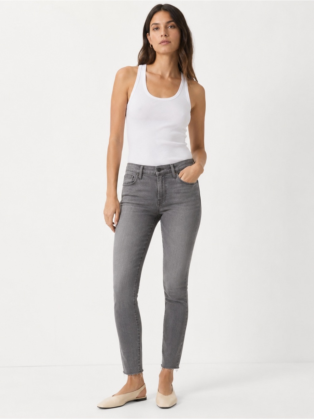 FRAME Le High Skinny Jeans 28 Gray Dunaway Fray Raw Step Hem Stretch USA